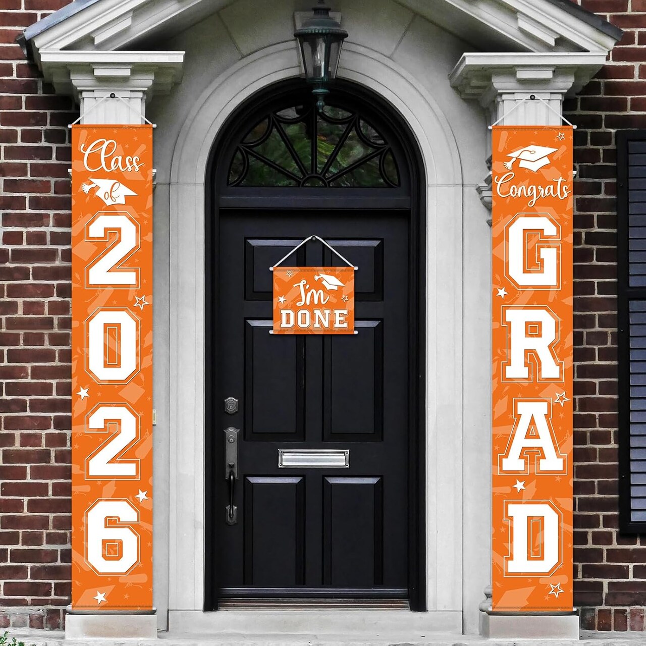 Graduation Party Decoration – Orange Class of 2026 3-Piece Porch Banner Set with Backdrop & Hanging Signs for Door, Wall & Outdoor Graduation Decor